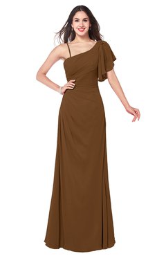 ColsBM Marisol Brown Bridesmaid Dresses Sheath Asymmetric Neckline Short Sleeve Glamorous Zipper Floor Length