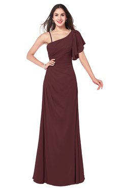 ColsBM Marisol Burgundy Bridesmaid Dresses Sheath Asymmetric Neckline Short Sleeve Glamorous Zipper Floor Length