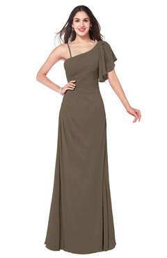 ColsBM Marisol Carafe Brown Bridesmaid Dresses Sheath Asymmetric Neckline Short Sleeve Glamorous Zipper Floor Length