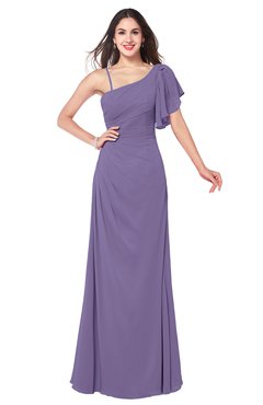 ColsBM Marisol Chalk Violet Bridesmaid Dresses Sheath Asymmetric Neckline Short Sleeve Glamorous Zipper Floor Length