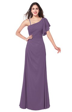 ColsBM Marisol Chinese Violet Bridesmaid Dresses Sheath Asymmetric Neckline Short Sleeve Glamorous Zipper Floor Length