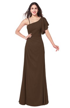 ColsBM Marisol Chocolate Brown Bridesmaid Dresses Sheath Asymmetric Neckline Short Sleeve Glamorous Zipper Floor Length