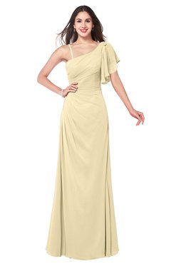 ColsBM Marisol Cornhusk Bridesmaid Dresses Sheath Asymmetric Neckline Short Sleeve Glamorous Zipper Floor Length