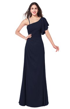 ColsBM Marisol Dark Sapphire Bridesmaid Dresses Sheath Asymmetric Neckline Short Sleeve Glamorous Zipper Floor Length
