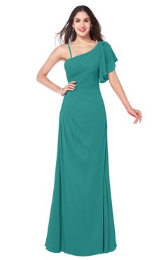 ColsBM Marisol Emerald Green Bridesmaid Dresses Sheath Asymmetric Neckline Short Sleeve Glamorous Zipper Floor Length