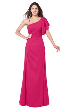 ColsBM Marisol Fuschia Bridesmaid Dresses Sheath Asymmetric Neckline Short Sleeve Glamorous Zipper Floor Length