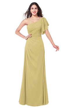 ColsBM Marisol Gold Bridesmaid Dresses Sheath Asymmetric Neckline Short Sleeve Glamorous Zipper Floor Length