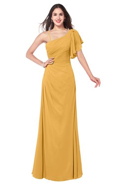 ColsBM Marisol Golden Cream Bridesmaid Dresses Sheath Asymmetric Neckline Short Sleeve Glamorous Zipper Floor Length