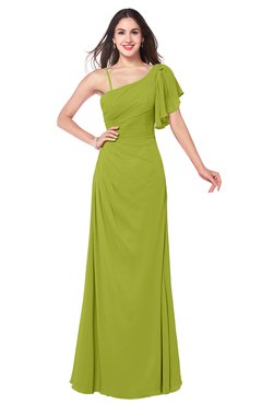 ColsBM Marisol Green Oasis Bridesmaid Dresses Sheath Asymmetric Neckline Short Sleeve Glamorous Zipper Floor Length