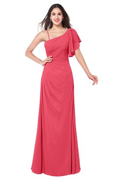ColsBM Marisol Guava Bridesmaid Dresses Sheath Asymmetric Neckline Short Sleeve Glamorous Zipper Floor Length