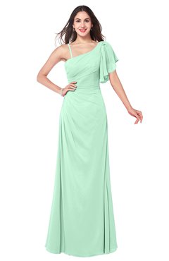 ColsBM Marisol Honeydew Bridesmaid Dresses Sheath Asymmetric Neckline Short Sleeve Glamorous Zipper Floor Length