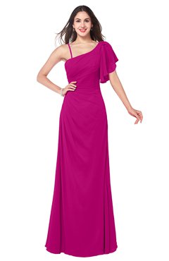 ColsBM Marisol Hot Pink Bridesmaid Dresses Sheath Asymmetric Neckline Short Sleeve Glamorous Zipper Floor Length