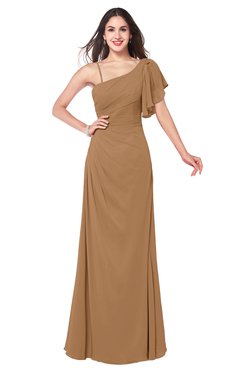 ColsBM Marisol Light Brown Bridesmaid Dresses Sheath Asymmetric Neckline Short Sleeve Glamorous Zipper Floor Length