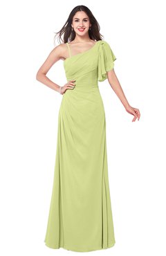 ColsBM Marisol Lime Green Bridesmaid Dresses Sheath Asymmetric Neckline Short Sleeve Glamorous Zipper Floor Length