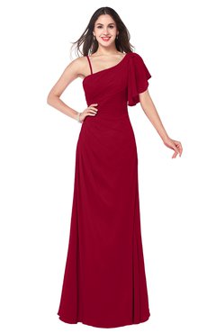 ColsBM Marisol Maroon Bridesmaid Dresses Sheath Asymmetric Neckline Short Sleeve Glamorous Zipper Floor Length