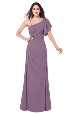 ColsBM Marisol Mauve Bridesmaid Dresses Sheath Asymmetric Neckline Short Sleeve Glamorous Zipper Floor Length