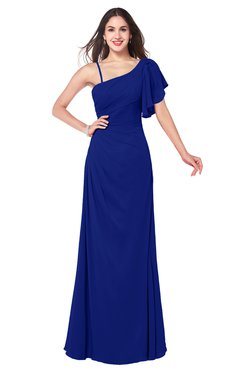 ColsBM Marisol Nautical Blue Bridesmaid Dresses Sheath Asymmetric Neckline Short Sleeve Glamorous Zipper Floor Length
