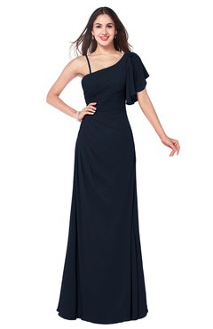 ColsBM Marisol Navy Blue Bridesmaid Dresses Sheath Asymmetric Neckline Short Sleeve Glamorous Zipper Floor Length
