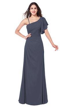 ColsBM Marisol Nightshadow Blue Bridesmaid Dresses Sheath Asymmetric Neckline Short Sleeve Glamorous Zipper Floor Length