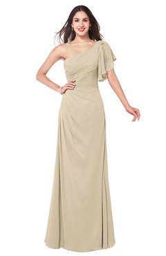 ColsBM Marisol Novelle Peach Bridesmaid Dresses Sheath Asymmetric Neckline Short Sleeve Glamorous Zipper Floor Length