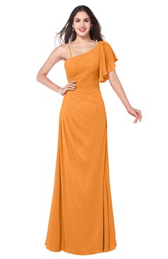 ColsBM Marisol Orange Bridesmaid Dresses Sheath Asymmetric Neckline Short Sleeve Glamorous Zipper Floor Length