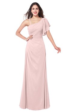 ColsBM Marisol Pastel Pink Bridesmaid Dresses Sheath Asymmetric Neckline Short Sleeve Glamorous Zipper Floor Length