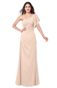 ColsBM Marisol Peach Puree Bridesmaid Dresses Sheath Asymmetric Neckline Short Sleeve Glamorous Zipper Floor Length