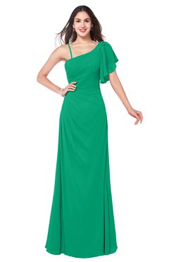 ColsBM Marisol Pepper Green Bridesmaid Dresses Sheath Asymmetric Neckline Short Sleeve Glamorous Zipper Floor Length