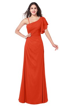 ColsBM Marisol Persimmon Bridesmaid Dresses Sheath Asymmetric Neckline Short Sleeve Glamorous Zipper Floor Length