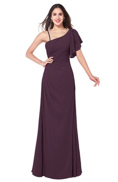 ColsBM Marisol Plum Bridesmaid Dresses Sheath Asymmetric Neckline Short Sleeve Glamorous Zipper Floor Length