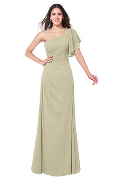ColsBM Marisol Putty Bridesmaid Dresses Sheath Asymmetric Neckline Short Sleeve Glamorous Zipper Floor Length