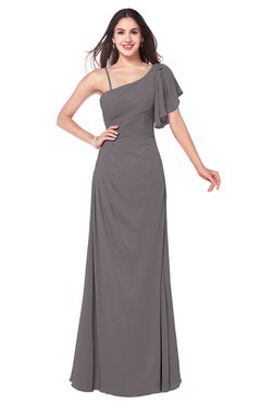 ColsBM Marisol Ridge Grey Bridesmaid Dresses Sheath Asymmetric Neckline Short Sleeve Glamorous Zipper Floor Length