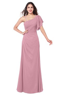 ColsBM Marisol Rosebloom Bridesmaid Dresses Sheath Asymmetric Neckline Short Sleeve Glamorous Zipper Floor Length
