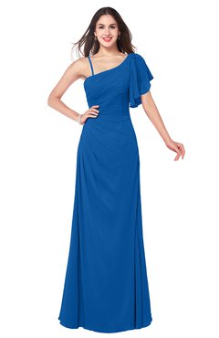 ColsBM Marisol Royal Blue Bridesmaid Dresses Sheath Asymmetric Neckline Short Sleeve Glamorous Zipper Floor Length