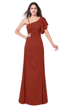 ColsBM Marisol Rust Bridesmaid Dresses Sheath Asymmetric Neckline Short Sleeve Glamorous Zipper Floor Length