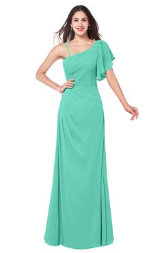 ColsBM Marisol Seafoam Green Bridesmaid Dresses Sheath Asymmetric Neckline Short Sleeve Glamorous Zipper Floor Length