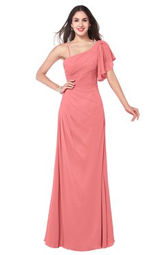 ColsBM Marisol Shell Pink Bridesmaid Dresses Sheath Asymmetric Neckline Short Sleeve Glamorous Zipper Floor Length