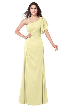 ColsBM Marisol Soft Yellow Bridesmaid Dresses Sheath Asymmetric Neckline Short Sleeve Glamorous Zipper Floor Length