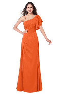ColsBM Marisol Tangerine Bridesmaid Dresses Sheath Asymmetric Neckline Short Sleeve Glamorous Zipper Floor Length