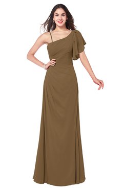 ColsBM Marisol Truffle Bridesmaid Dresses Sheath Asymmetric Neckline Short Sleeve Glamorous Zipper Floor Length