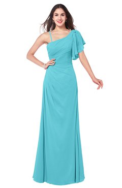 ColsBM Marisol Turquoise Bridesmaid Dresses Sheath Asymmetric Neckline Short Sleeve Glamorous Zipper Floor Length