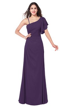 ColsBM Marisol Violet Bridesmaid Dresses Sheath Asymmetric Neckline Short Sleeve Glamorous Zipper Floor Length