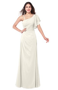 ColsBM Marisol Whisper White Bridesmaid Dresses Sheath Asymmetric Neckline Short Sleeve Glamorous Zipper Floor Length