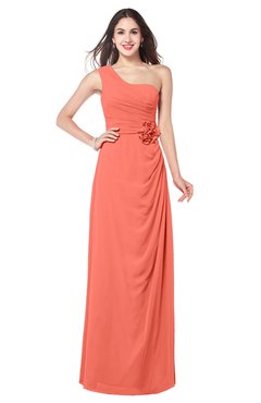 ColsBM Selby Fusion Coral Bridesmaid Dresses Floor Length Sheath Flower Zip up Modern Sleeveless