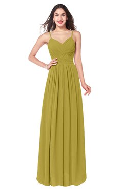 ColsBM Kinley Golden Olive Bridesmaid Dresses Sleeveless Sexy Half Backless Pleated A-line Floor Length
