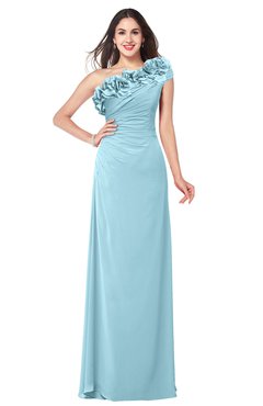 ColsBM Jazlyn Aqua Bridesmaid Dresses Elegant Floor Length Half Backless Asymmetric Neckline Sleeveless Flower