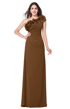 ColsBM Jazlyn Brown Bridesmaid Dresses Elegant Floor Length Half Backless Asymmetric Neckline Sleeveless Flower
