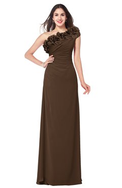 ColsBM Jazlyn Chocolate Brown Bridesmaid Dresses Elegant Floor Length Half Backless Asymmetric Neckline Sleeveless Flower