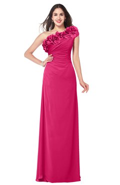ColsBM Jazlyn Fuschia Bridesmaid Dresses Elegant Floor Length Half Backless Asymmetric Neckline Sleeveless Flower