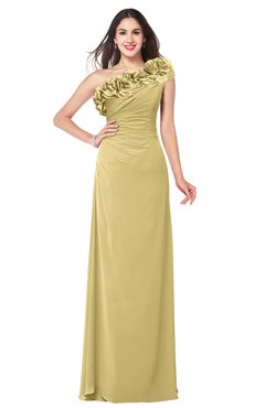 ColsBM Jazlyn Gold Bridesmaid Dresses Elegant Floor Length Half Backless Asymmetric Neckline Sleeveless Flower